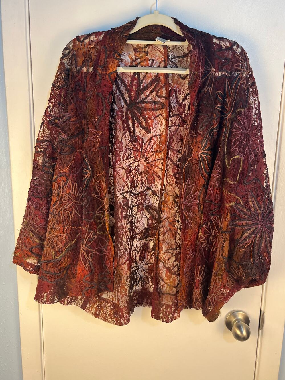 Chico's Drape Jacket Med/Large Floral Lace Dolman Sleeve Boho Whimsigoth Fall